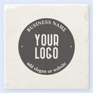 Posavasos De Piedra Su texto y logotipo cargado Editable en negro y