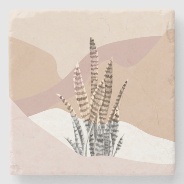 Posavasos De Piedra Suculenta moderna abstracta boho (Anverso)