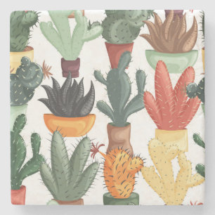 Posavasos De Piedra Suculentos, cactús: lindo patrón floral.