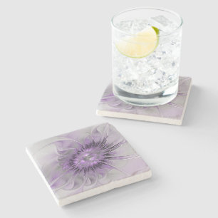 Posavasos De Piedra Sueño de Flor de Lavanda Arte Fractal Abstracto Mo