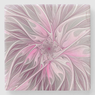 Posavasos De Piedra Sueño de Flor Rosa Fractal, Patrón de Fantasía Flo