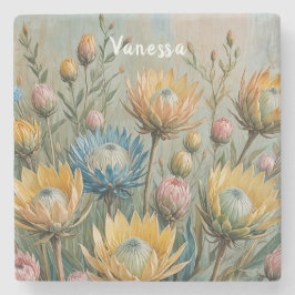 Posavasos De Piedra Sueño Pastel Protea: Floral elegante
