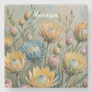 Posavasos De Piedra Sueño Pastel Protea: Floral elegante