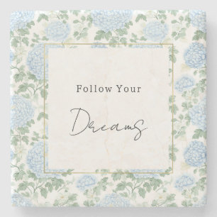 Posavasos De Piedra Sueños de Flores Blancas Azul Claro Bonitas