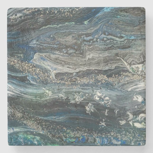 Posavasos De Piedra Sueños de la pintura abstracta del Océano 20 (Anverso)