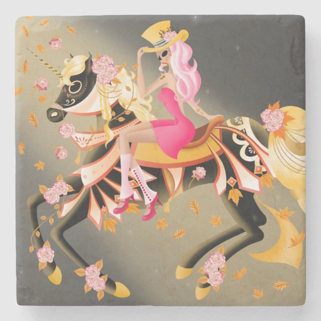 Posavasos De Piedra Sugar Skull Horse & Lady Stone Coaster (Anverso)