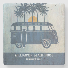 Posavasos De Piedra Summer Beach House Retro Surf Van Monogramed