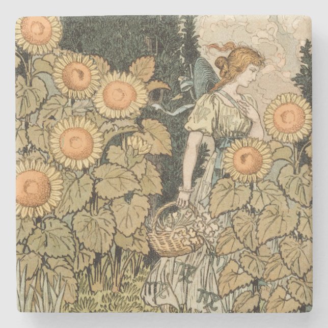Posavasos De Piedra Sunflower Art Nouveau Garden Grasset Mujer (Anverso)