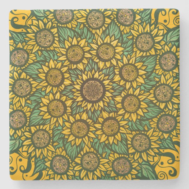 Posavasos De Piedra Sunflower Mandala Naturaleza Lover Sunflowers Flor (Anverso)