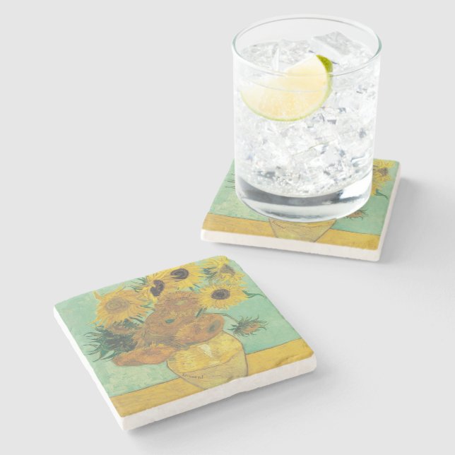 Posavasos De Piedra Sunflowers de Vincent Van Gogh (Lateral)