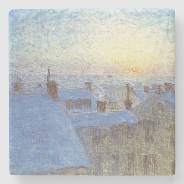 Posavasos De Piedra Sunrise over the Rooftops (por Eugène Jansson) (Anverso)