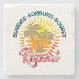 Posavasos De Piedra Sunrise-Sunburn-Sunset-Repetir Palm Trees dorado