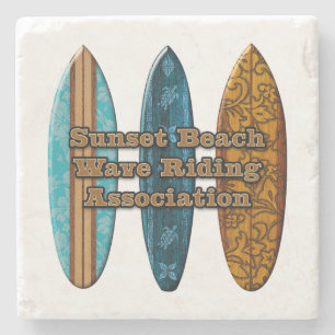 Posavasos De Piedra Sunset Beach Hawái Surfboard Tiki Bar Coasters