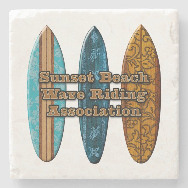 Posavasos De Piedra Sunset Beach Hawái Surfboard Tiki Bar Coasters (Anverso)