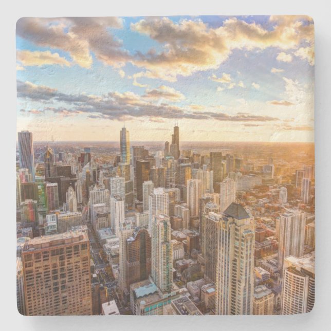 Posavasos De Piedra Sunset en Chicago (Anverso)