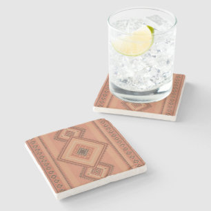 Posavasos De Piedra Superficie Cálida de Terracota con Patrón Tribal M