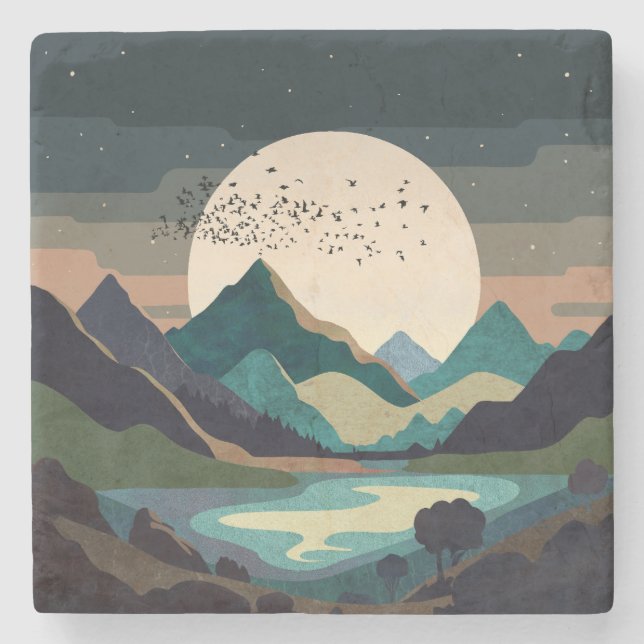 Posavasos De Piedra Superluna En El Lago (Anverso)