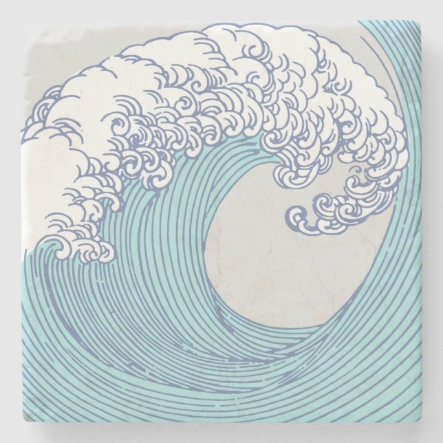 Posavasos De Piedra Surf asiático japonés ondea arte oceánico (Anverso)