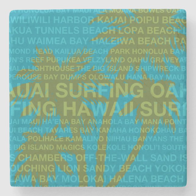 Posavasos De Piedra Surfing Hawaii Palm Trees Hawaiian TikiBar Coaster (Anverso)