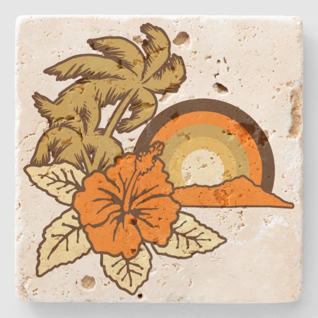 Posavasos De Piedra Surfing Safari Hawaii Island Tiki Bar Coasters (Anverso)