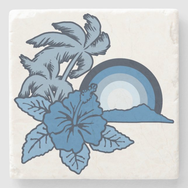 Posavasos De Piedra Surfing Safari Hawaii Island Tiki Bar Coasters (Anverso)