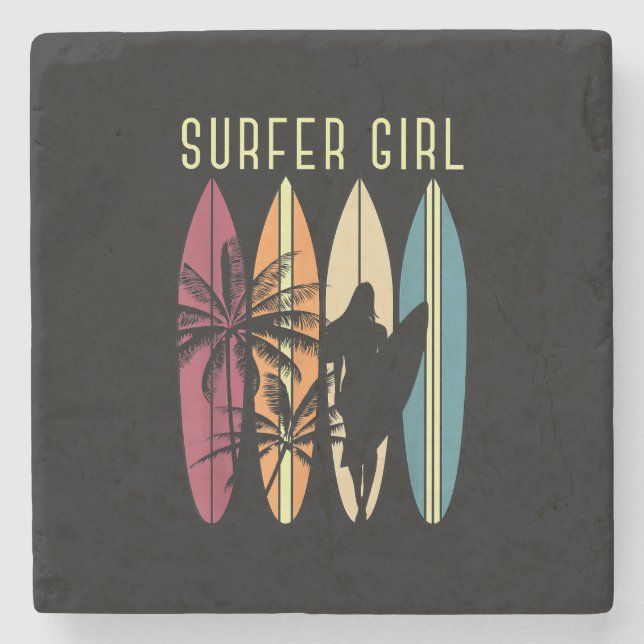Posavasos De Piedra Surfista Chica Surfboard Chicas Surf Oce (Anverso)