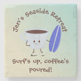 Posavasos De Piedra Surfista de café humorístico con texto de nombre d
