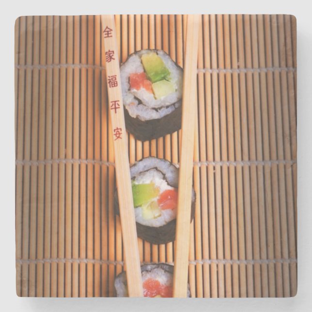 Posavasos De Piedra Sushi y palillos de madera (Anverso)