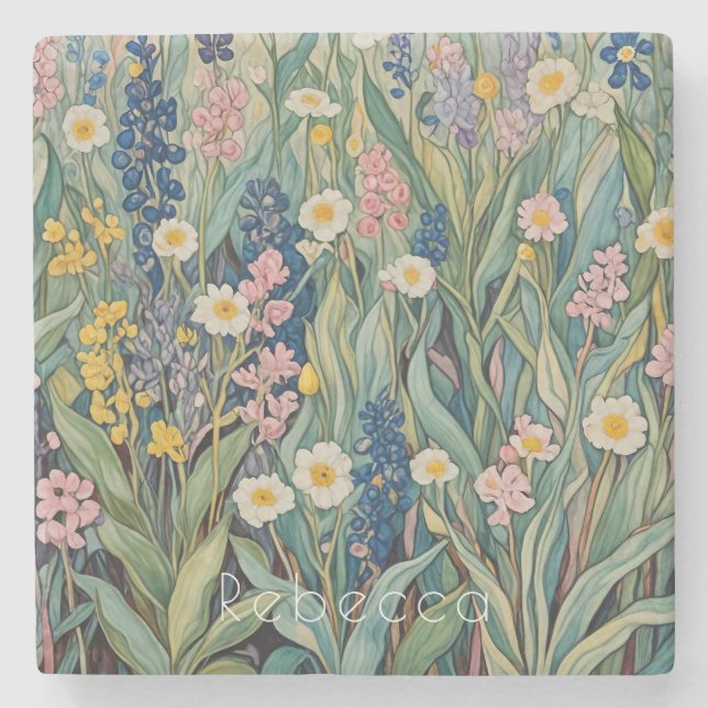 Posavasos De Piedra Susurros de pradera: Flores silvestres pasteles (Anverso)