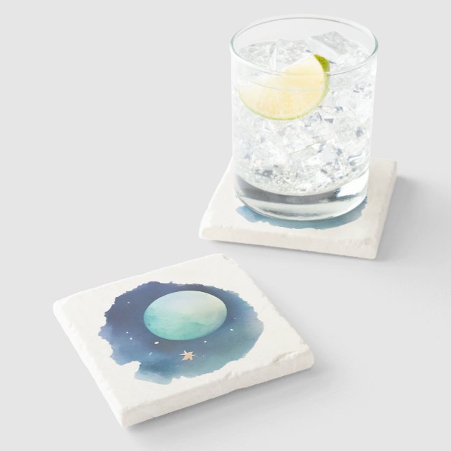 Posavasos De Piedra Susurros lunares: paisaje acuático nocturno (Lateral)