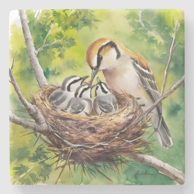 Posavasos De Piedra Sweet bird nest painting (Anverso)