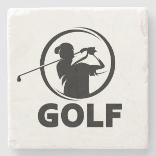 Posavasos De Piedra Swing Silhouette de Golf Blanco y Negro
