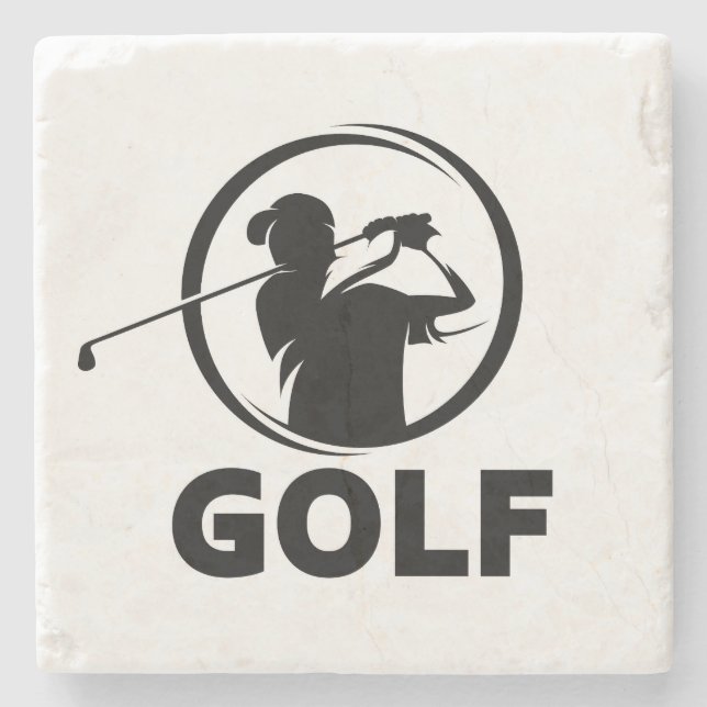 Posavasos De Piedra Swing Silhouette de Golf Blanco y Negro (Anverso)