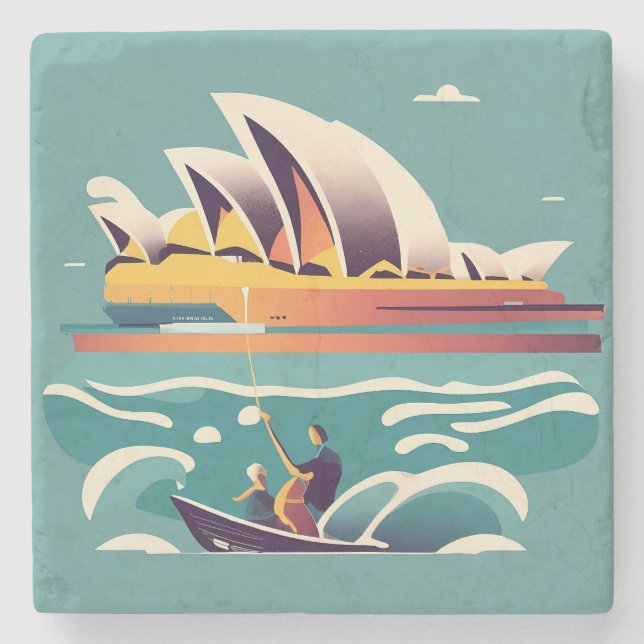Posavasos De Piedra Sydney Opera House Australia pintura recuerdo (Anverso)
