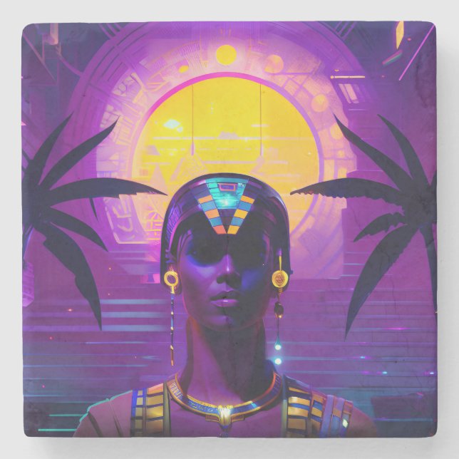 Posavasos De Piedra Synthwave Pharaoh (Anverso)