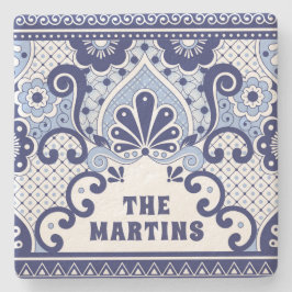 Posavasos De Piedra Talavera mexicana azul y blanca