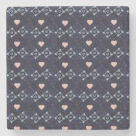 Posavasos De Piedra Talavera Mexicana Corazones Rosas Patrón Azul