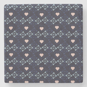 Posavasos De Piedra Talavera Mexicana Corazones Rosas Patrón Azul