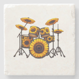 Posavasos De Piedra Tambores Flor de girasol música floral