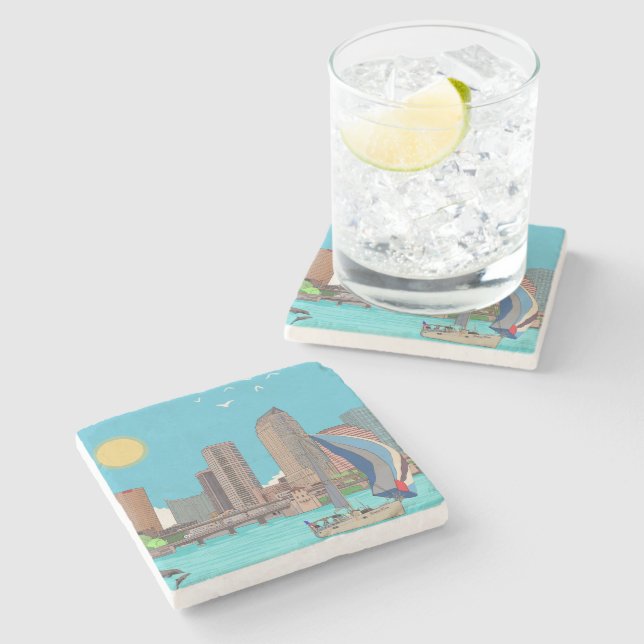 Posavasos De Piedra Tampa Skyline Florida Estados Unidos (Lateral)