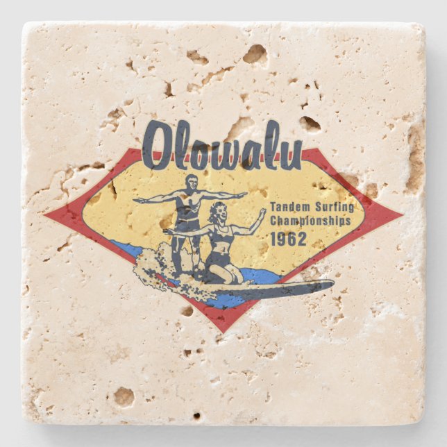 Posavasos De Piedra Tandem Surfing Hawai Tiki Bar Coasters (Anverso)