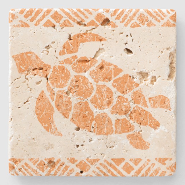 Posavasos De Piedra Tapa hawaiano de la tortuga de mar de Honu - (Anverso)