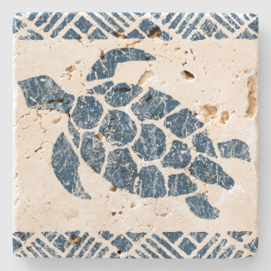 Posavasos De Piedra Tapa hawaiano de la tortuga de mar de Honu - añil