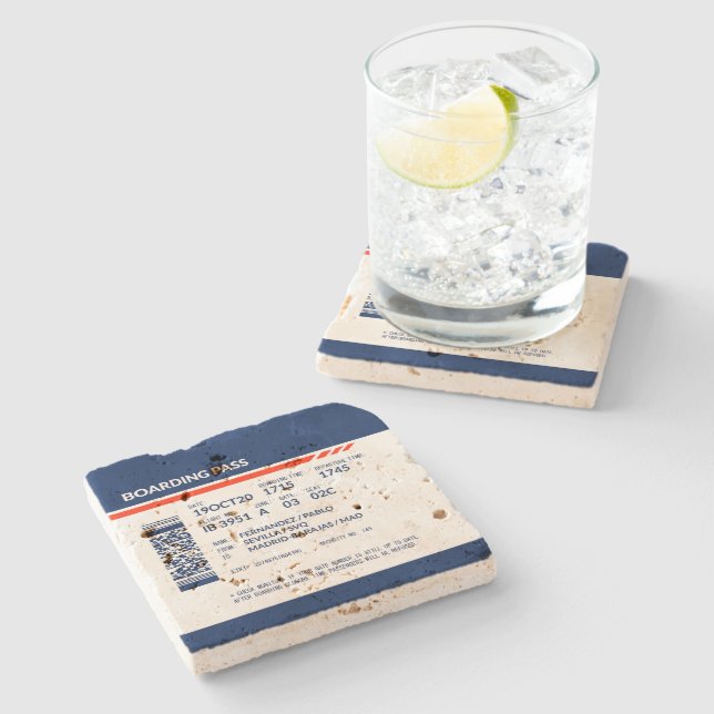 Posavasos De Piedra Tarjeta de embarque - Azul y rojo (Lateral)