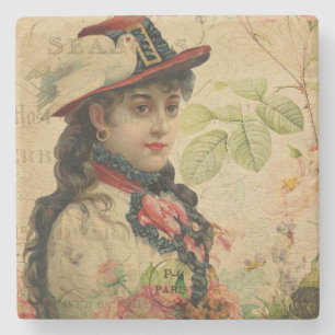 Posavasos De Piedra Tarjeta postal vintage de dama