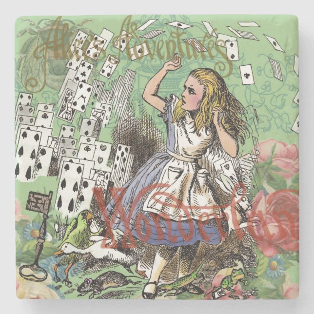 Posavasos De Piedra tarjetas alice conejo de sombrerero de wonderland (Anverso)