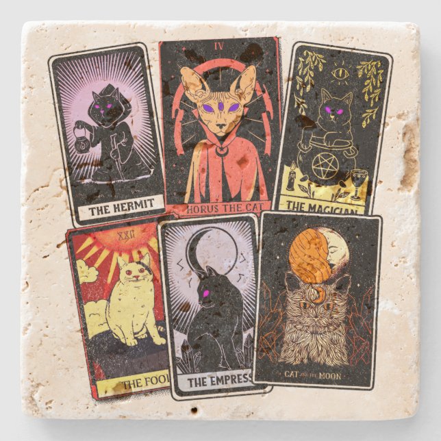 Posavasos De Piedra Tarjetas Cat Tarot—Emperatriz Halloween. Hermit, t (Anverso)
