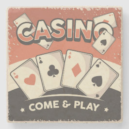 Posavasos De Piedra Tarjetas de póquer Grunge Retro Vintage Classic