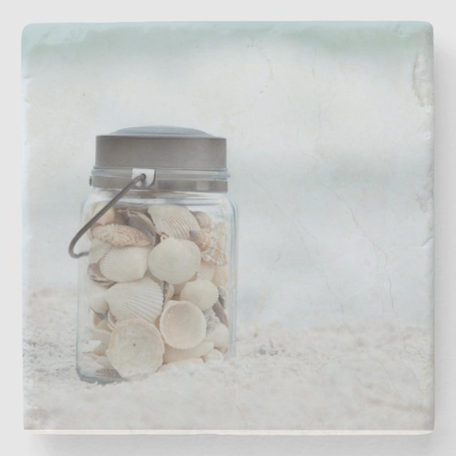 Posavasos De Piedra Tarro de Seashells en la playa el | la Florida (Anverso)