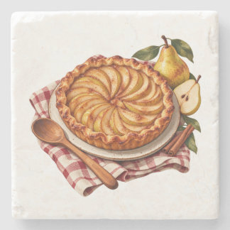 Posavasos De Piedra Tarta de pera con paño de cuadros rojos